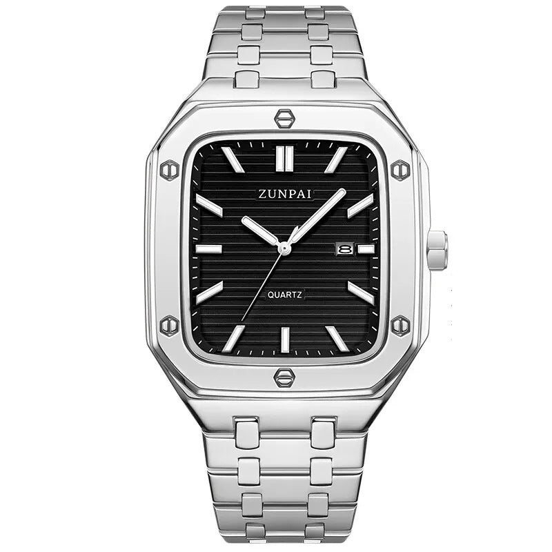 Montre carrée en acier inoxydable élégant pour hommes
