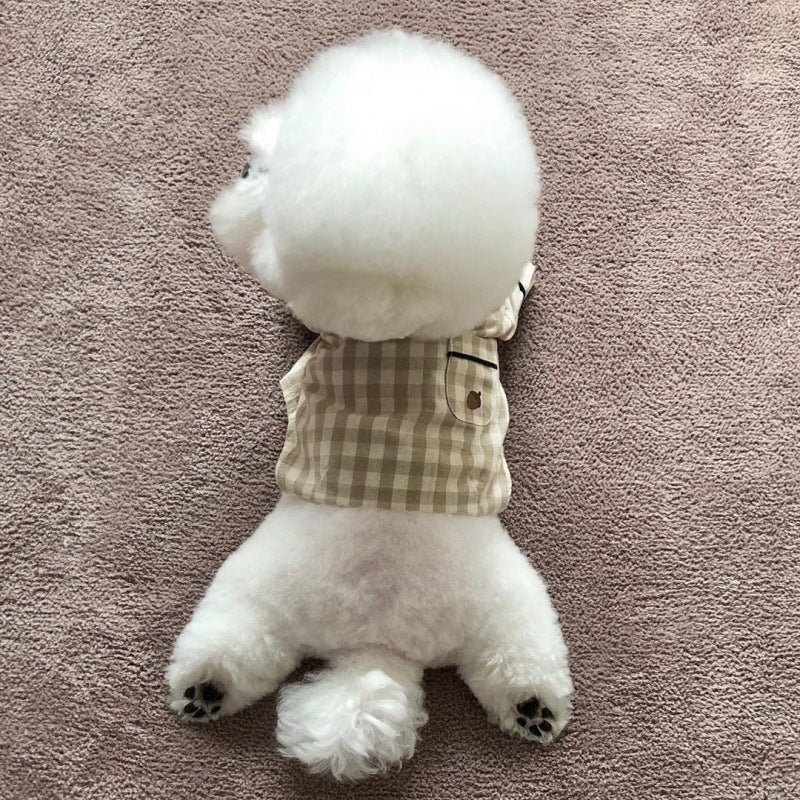 Corée Plaid Kaki Pajamas de poche bleu pour chiens