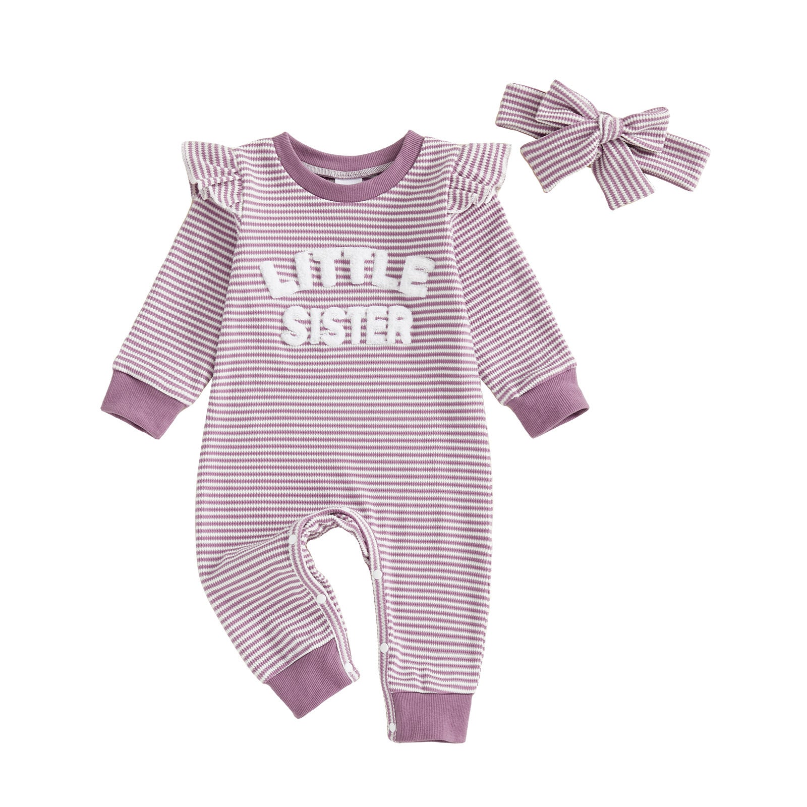 Filles Striped Broded Lettre Flutter Sleeve Manches longues Solid-Color Jumpsuit Coton Il