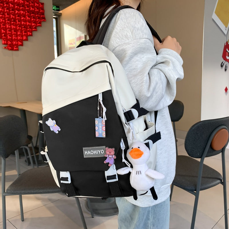 High School Student Large Capacity Color-block Backpack
