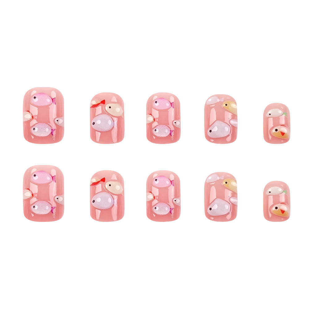 Stickers 24 Pièces de Nail Acrylique Court Carré pour Poisson Ocean 3D