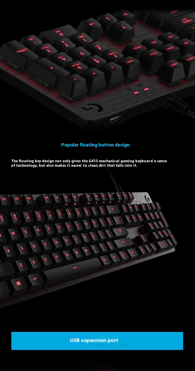 G413 Gaming électronique sport mécanique clavier bureau rétroéclairage 104 clé métal panneau