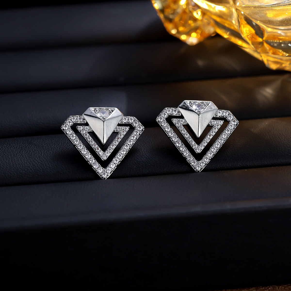 Boucles d'oreilles double couche géométrique de luxe légère Zircon