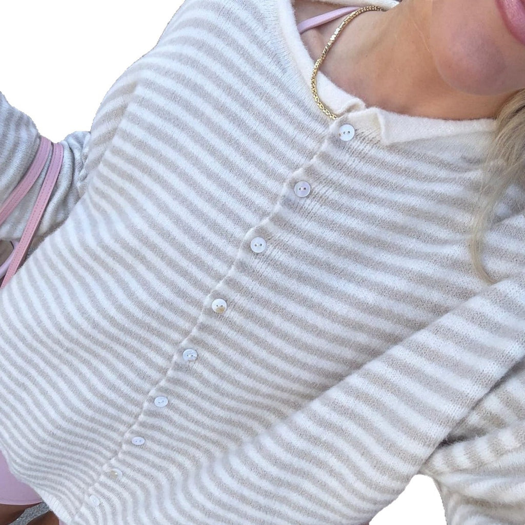 Haut de Cardigan à épaulettes à tête unique, à rayures contrastantes