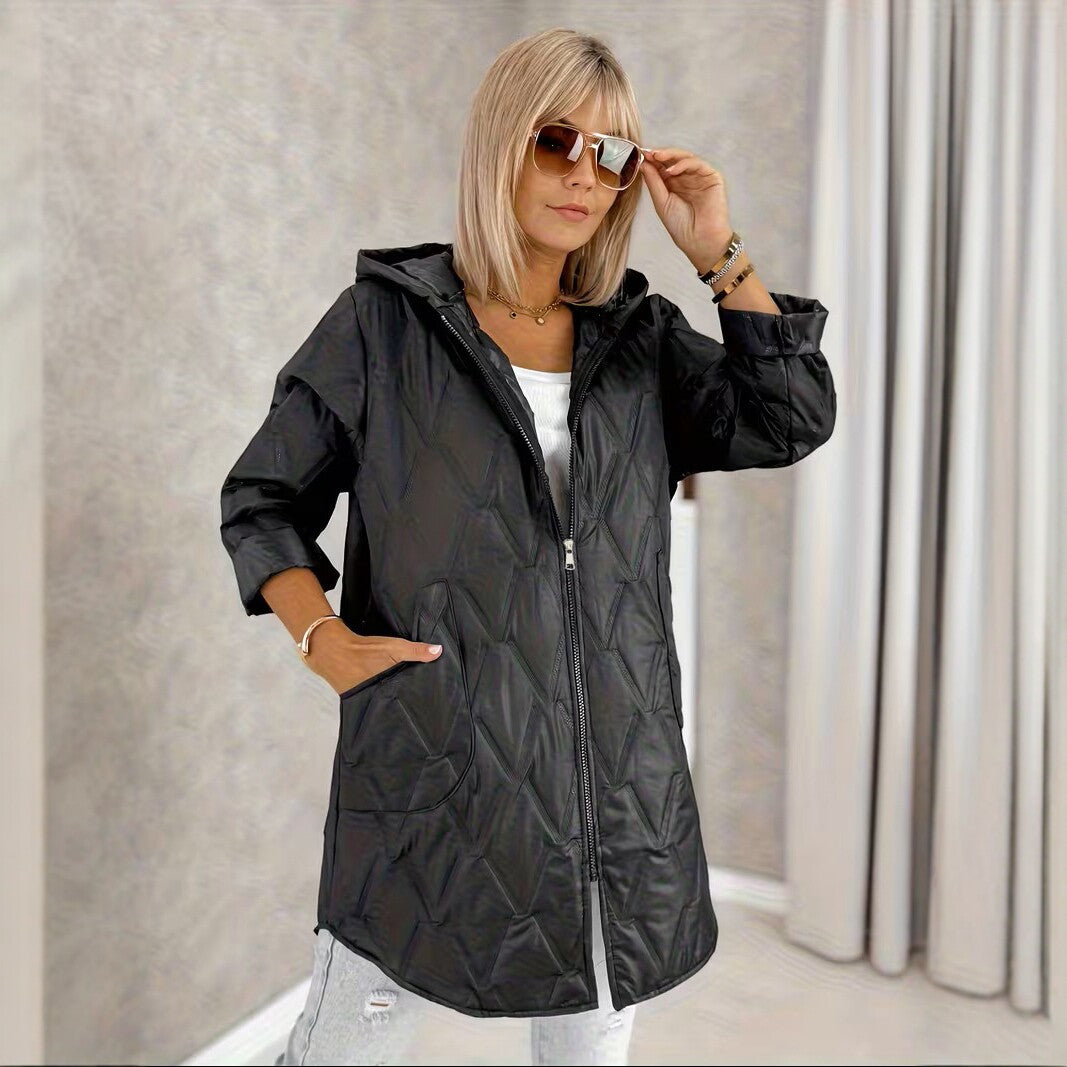 Plus grandes femmes mi-longueur à capuche chaud et détendu-fit manteau