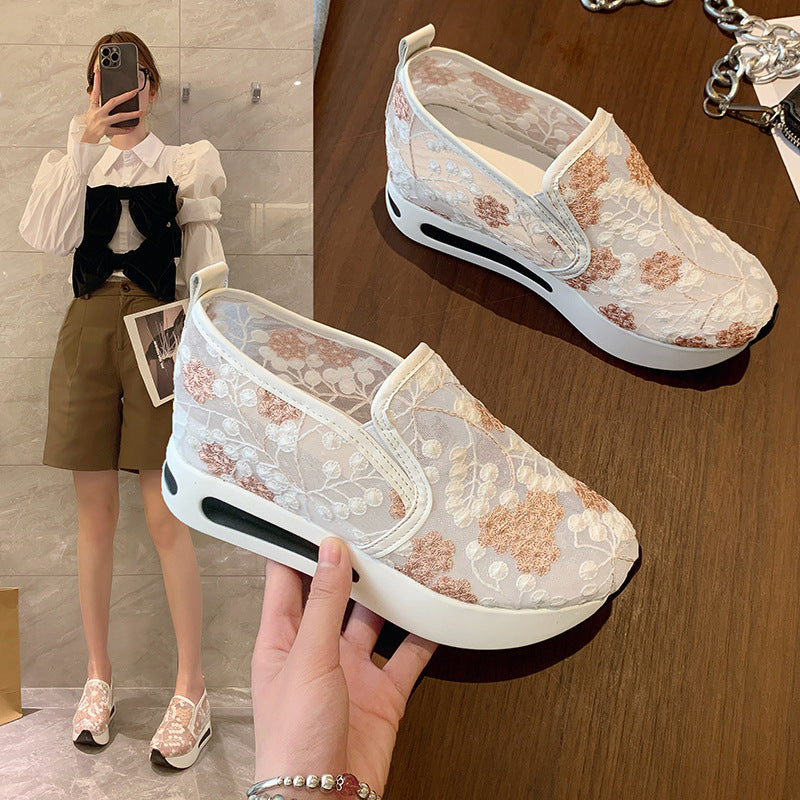 Mode femme Dentelle Mesh Casual High Heel Sneakers
