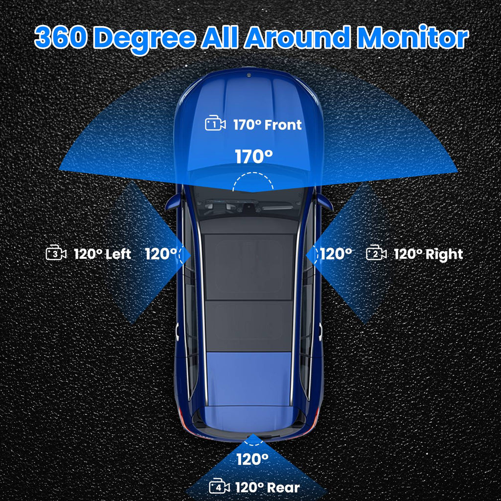 1Pc 360 Degree View FHD 4 Channel Dash Cam 1080P Front 480P Arrière Gauche Droite Intérieure Dash Ca