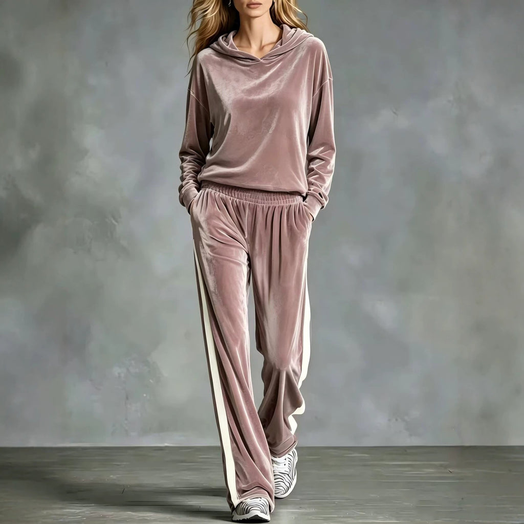 Ensemble de vêtements de salon pour femmes Velvet Hoodie Side Stripe Large Jambe