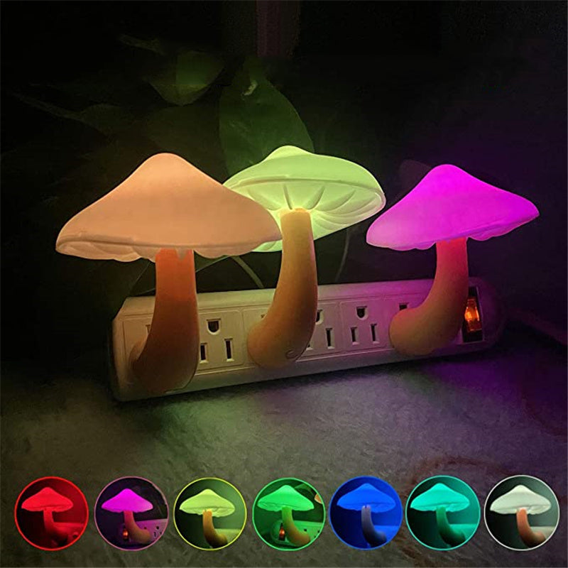LED Night Light Mushroom Wall Socket Lampe EU US Plug Warm White Light-control Capteur Bedro