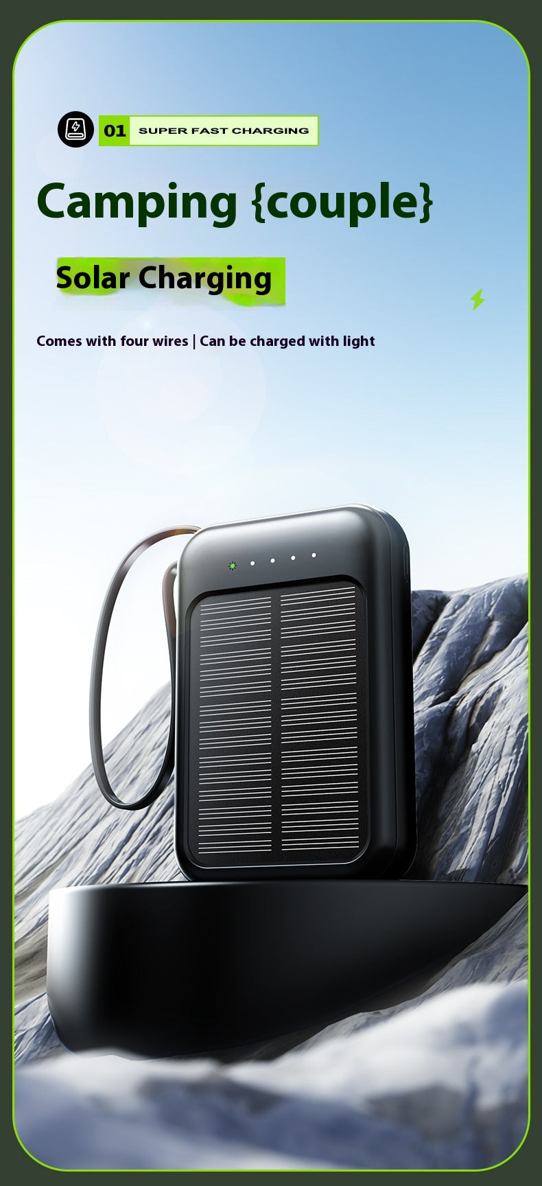 Unité de recharge solaire avec câble Camping Portable Grande Capacité Alimentation Mobile