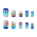 24 Stickers Nail Acrylique Rectangulaire En Bleu Océan Gradient