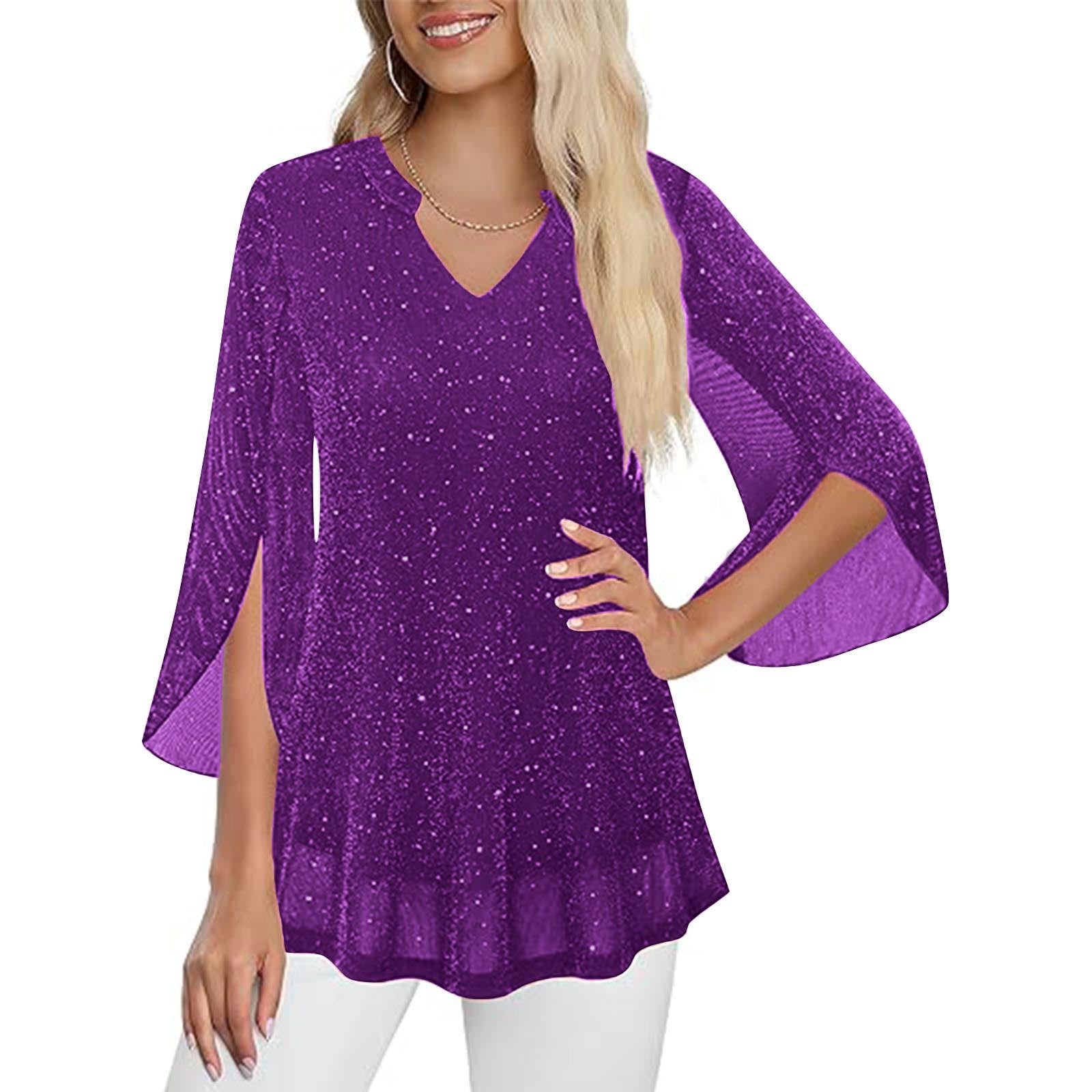 Croped Bell-Sleeve V-Neck Déplacement Top avec Double-Layer Silver-Thread Mesh