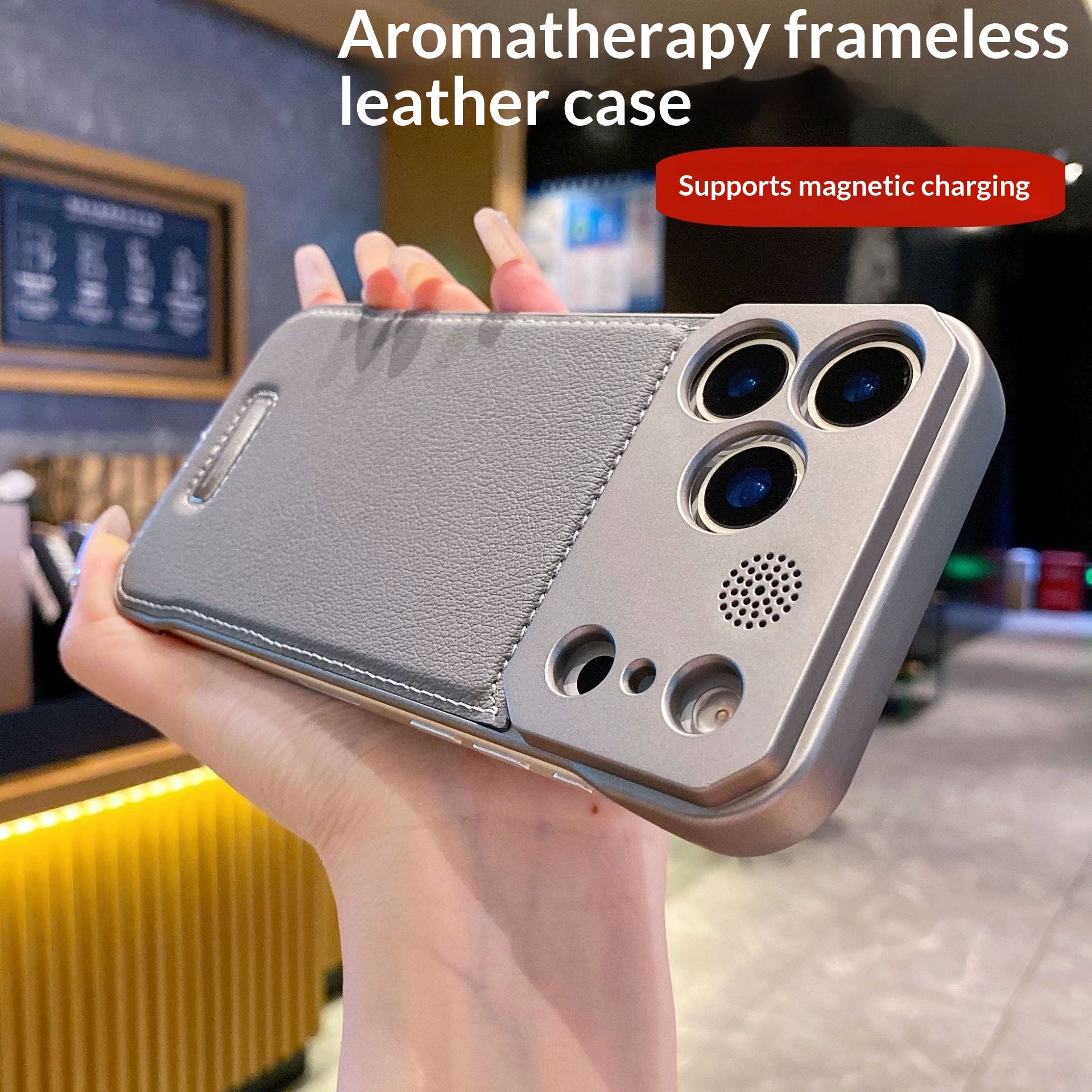 Boîtier de téléphone sans lunette métallique Aromathérapie magnétique