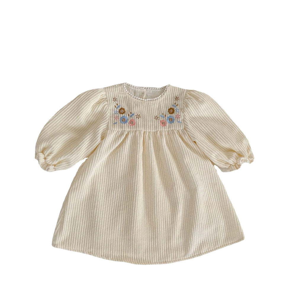 Robe brodée en dentelle à manches de bulles pour filles