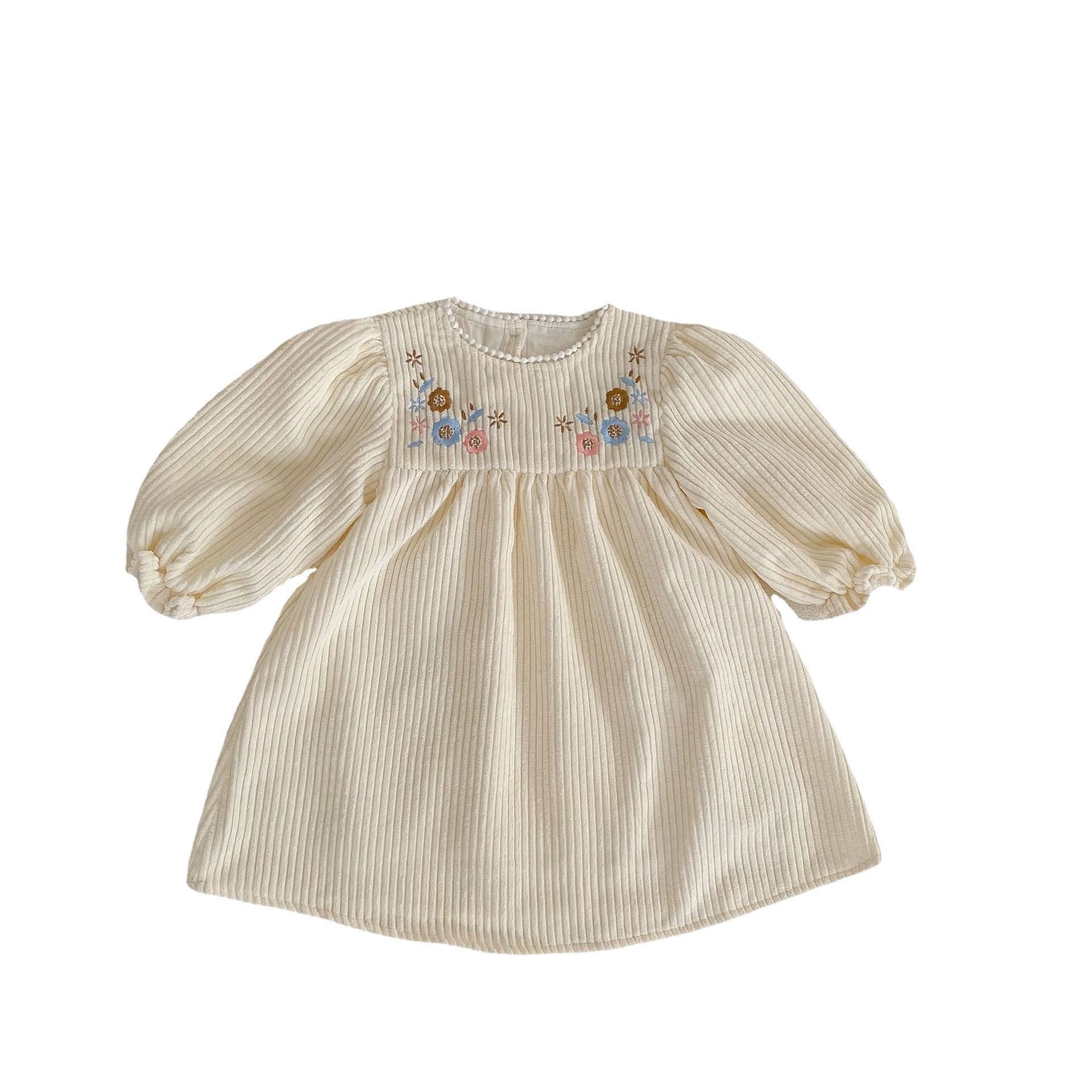 Robe brodée en dentelle à manches de bulles pour filles