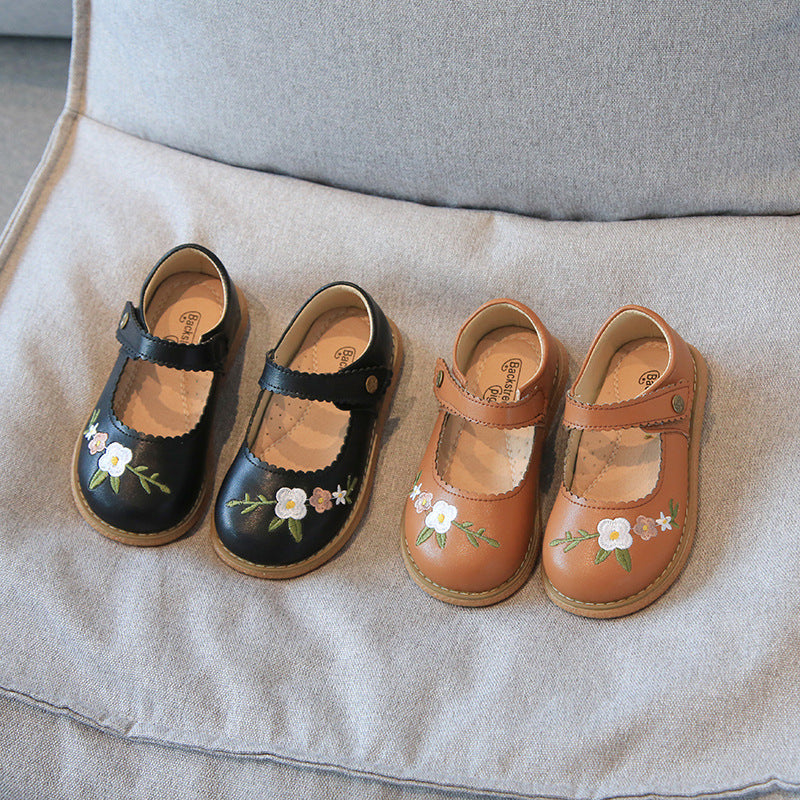 Chaussures en cuir pour filles Broderie Princesse