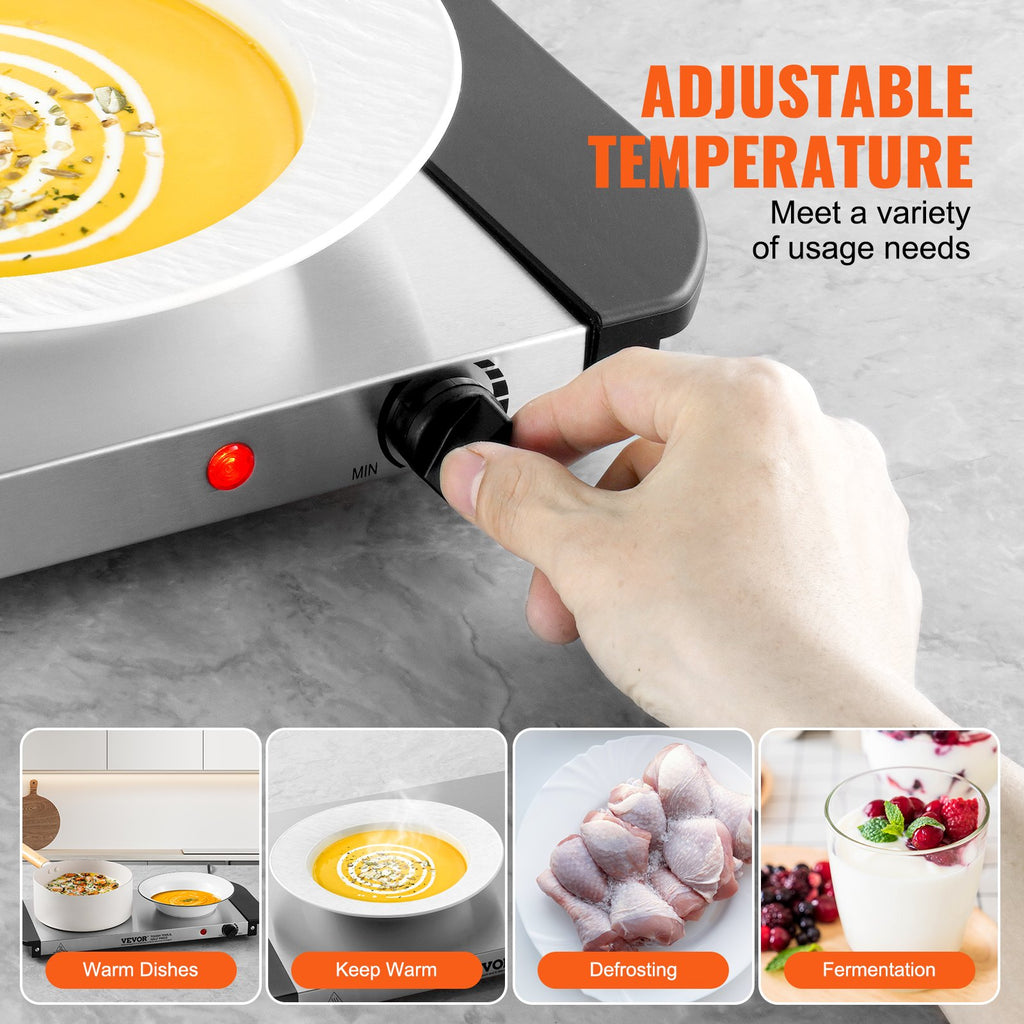 VEVOR Électric Warming Tray Buffet Food Warming W Temp Control Acier inoxydable