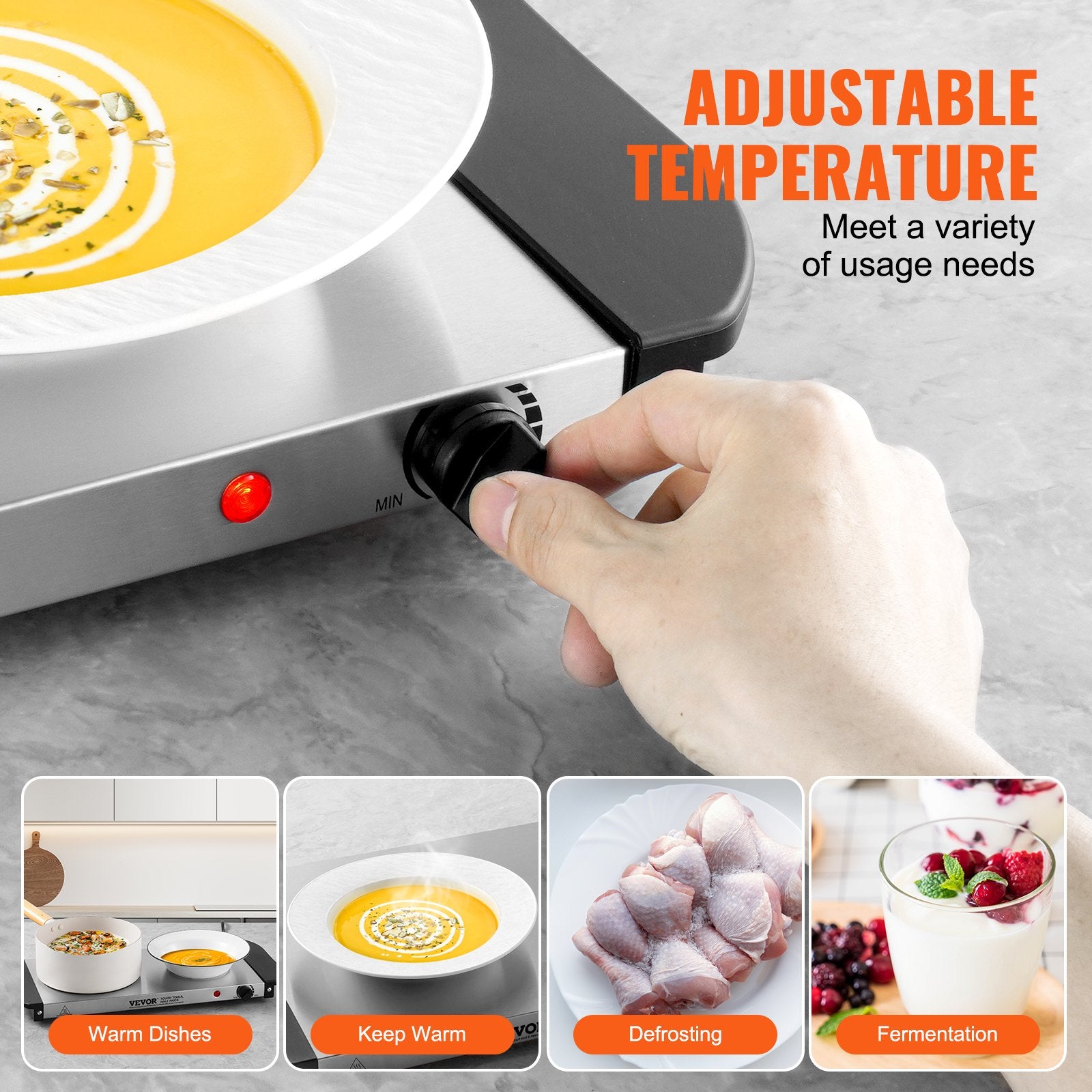 VEVOR Électric Warming Tray Buffet Food Warming W Temp Control Acier inoxydable