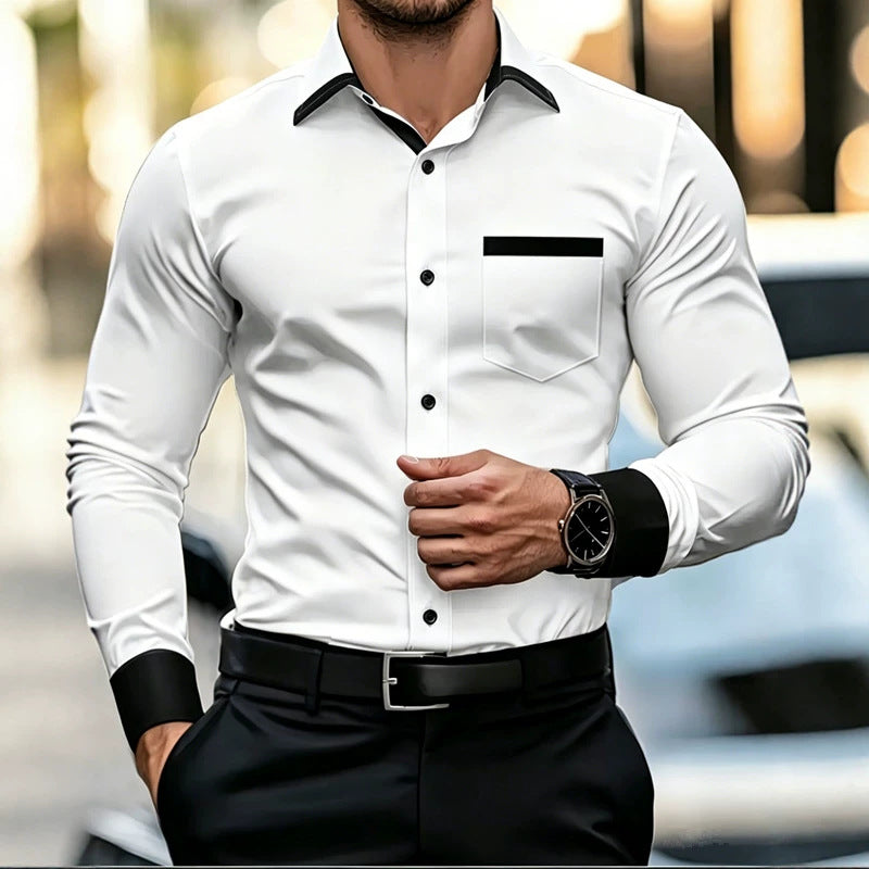 Hommes Business-Casual Fride-Free Contrast-Color Shirt