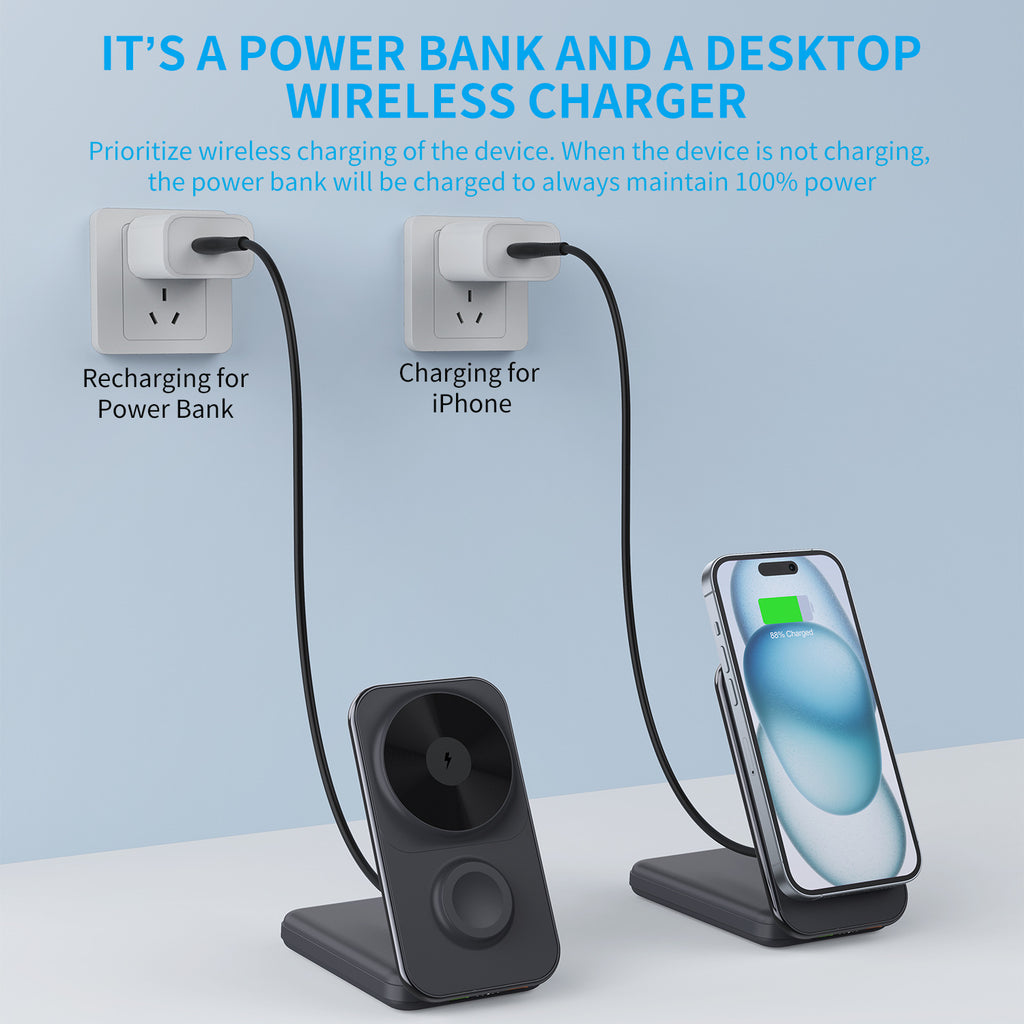 Pliage avec câble 8000mAh Banque de puissance magnétique sans fil