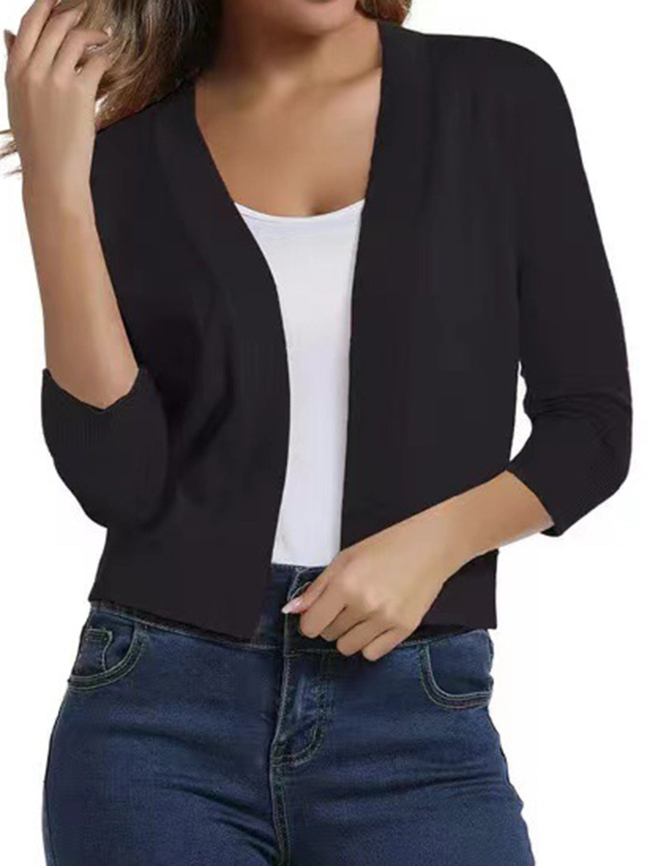 Simple Veste courte polyvalente tricotée Cardigan