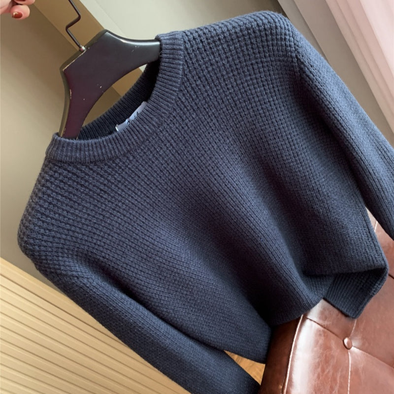 AutomneHiver Casual Couleur solide Col rond Col rond Chandail haut