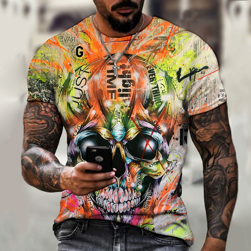 European and American Summer Dark Horror Skull T-shirt homme imprimé 3D manches courtes