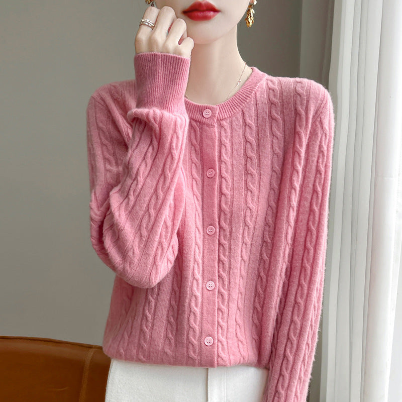 Chandail de câble bleu marine Cardigan câblé Veste ouverte de style court