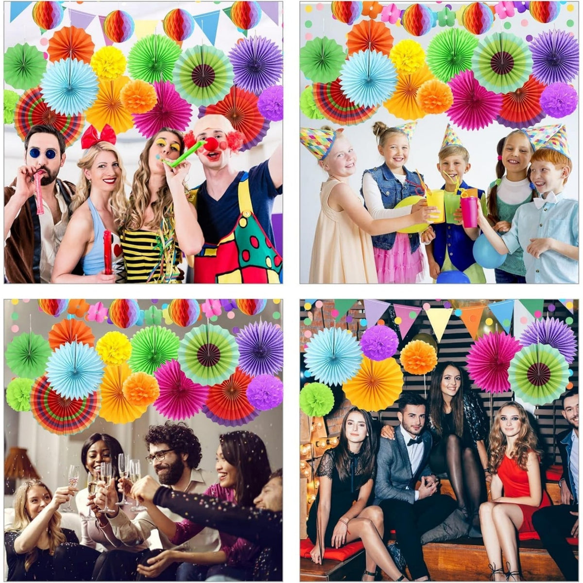 Set de 21 pièces de décorations Diwali: papier tissu multicolore Pom-Pom