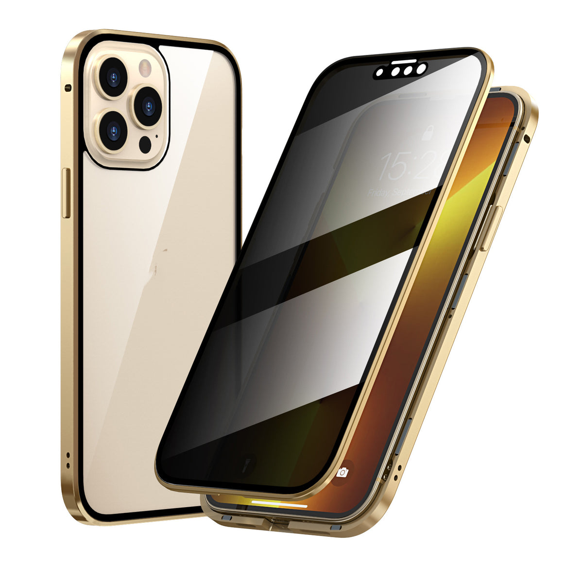 Protection de la vie privée Magneto Phone Case Double face métal cadre