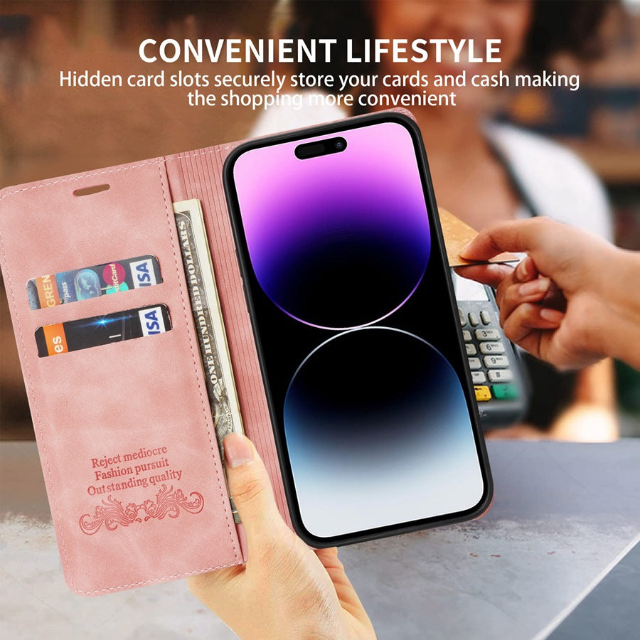 Coque de protection pour téléphone portable en cuir de portefeuille
