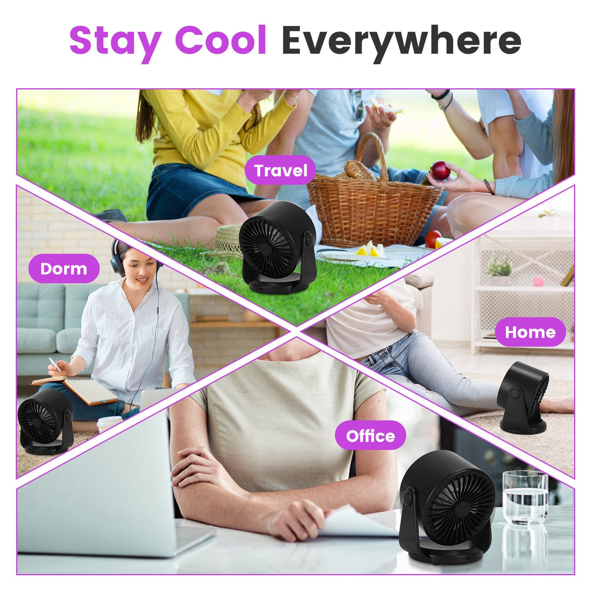 Ventilateur de bureau 1Pc Batterie exploité ventilateur mural rechargeable Mini bureau ventilateur avec inclinaison Ang