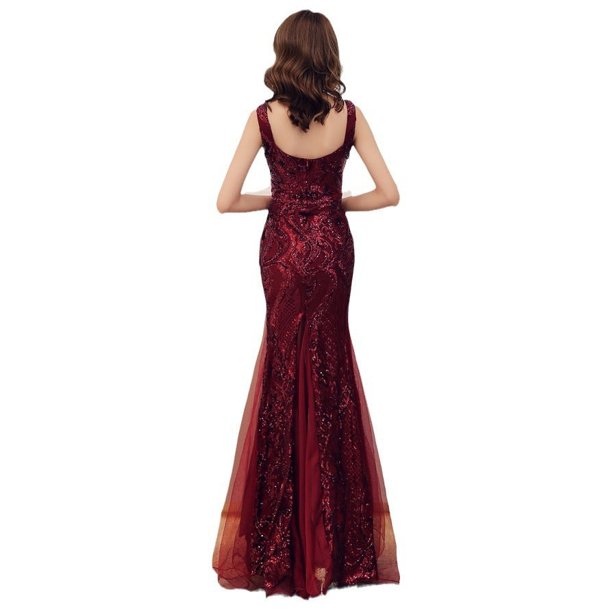 Long sequined fishtail summer dress