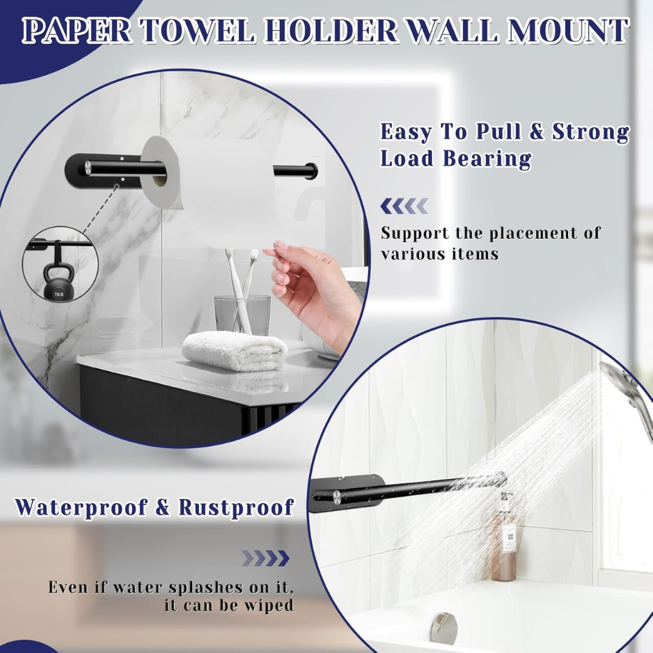 Porte-serviettes en papier noir sous-cabine - Organe en acier inoxydable autocollant et support de forage