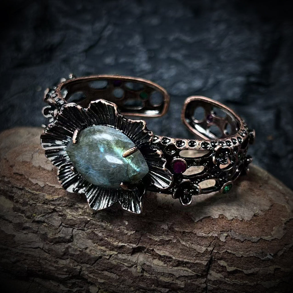Vintage Bronze Open-End Bracelet de fleur réglable pour les femmes