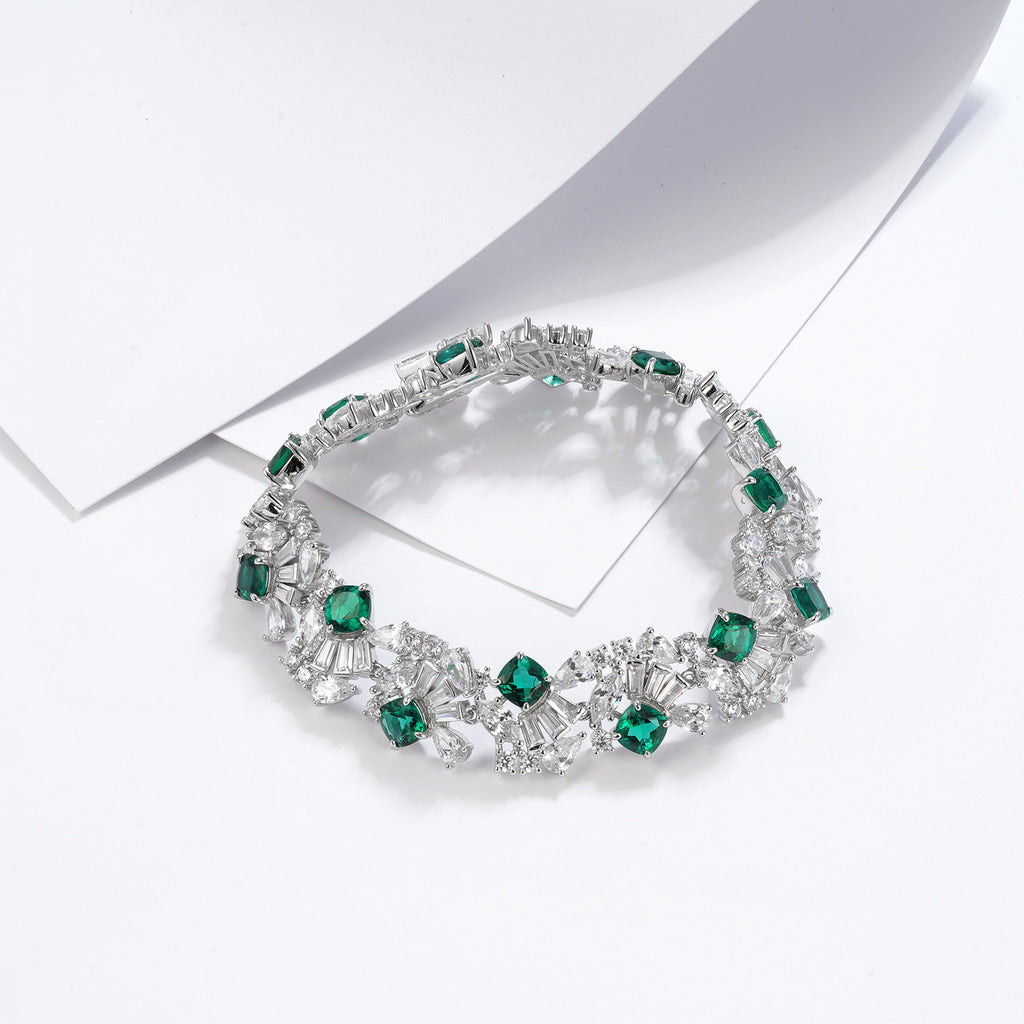 S925 Argent Sterling 5mm Lab-Grown Emerald Ruby Saphir Bracelet de tennis 16.5cm 14 Pierres