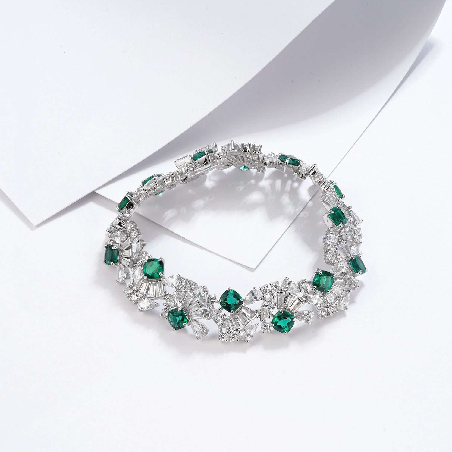 S925 Argent Sterling 5mm Lab-Grown Emerald Ruby Saphir Bracelet de tennis 16.5cm 14 Pierres
