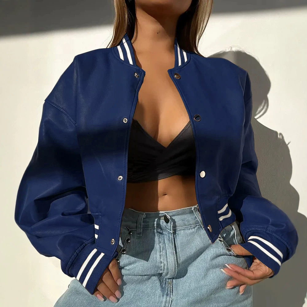 Magasin indépendant AliExpress Style manches longues mode moto PU veste en cuir petite