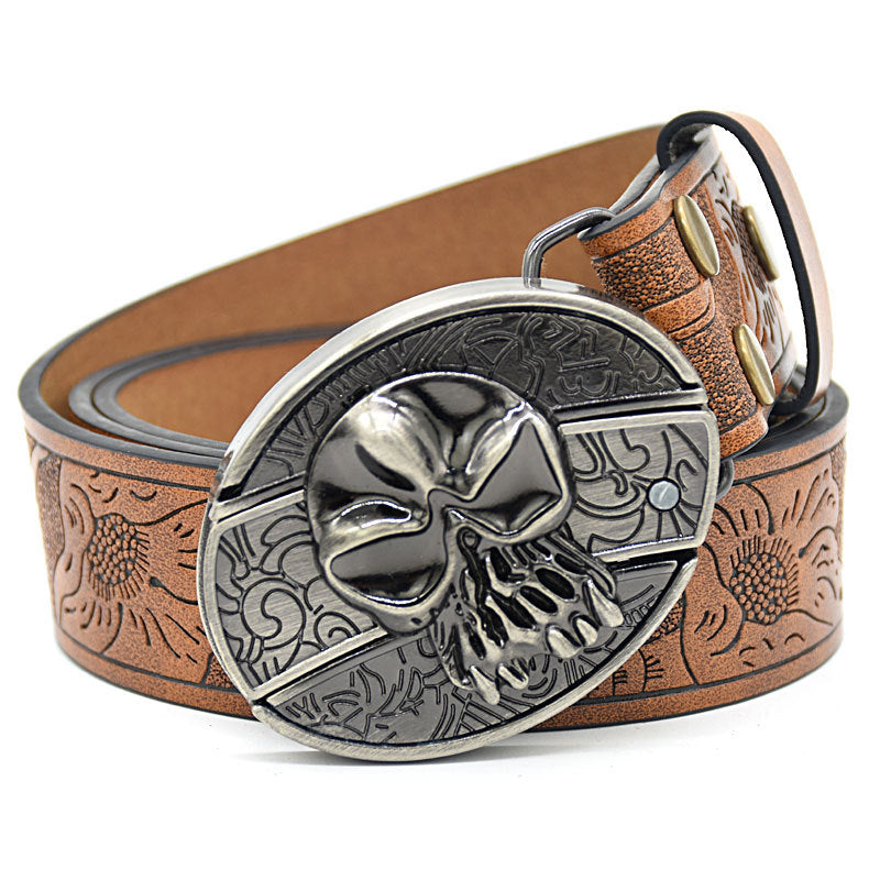 Personnalité Étudiant Trendy Printing Gravure Smooth Buckle Knife Embossing Belt