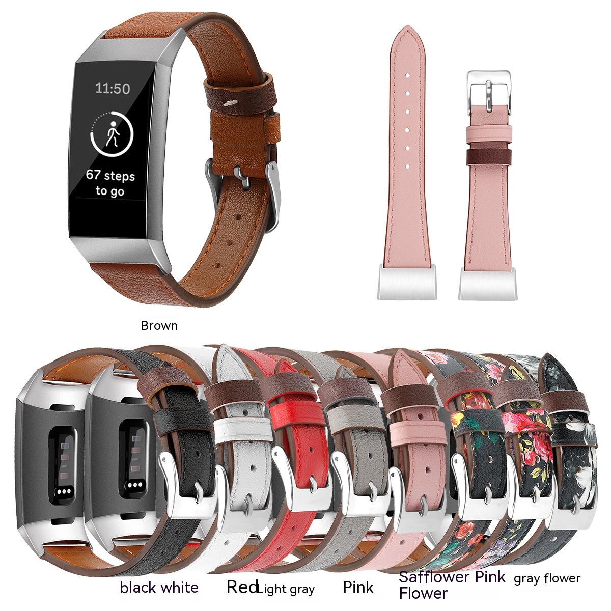 Pour Fitbit Charge34 Smart Watch Bracelet en cuir véritable Première couche Cowhide