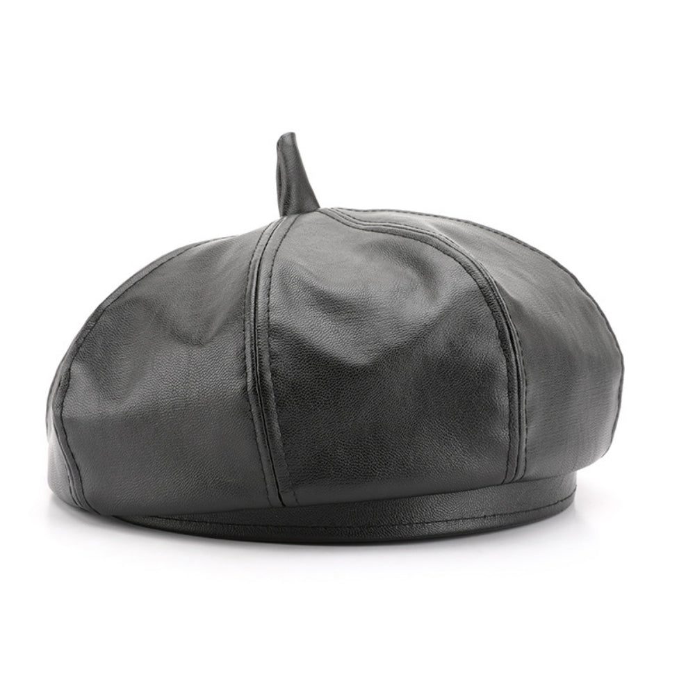 Femme de couleur solide PU cuir petit pointu-top Style élégant et doux Beret