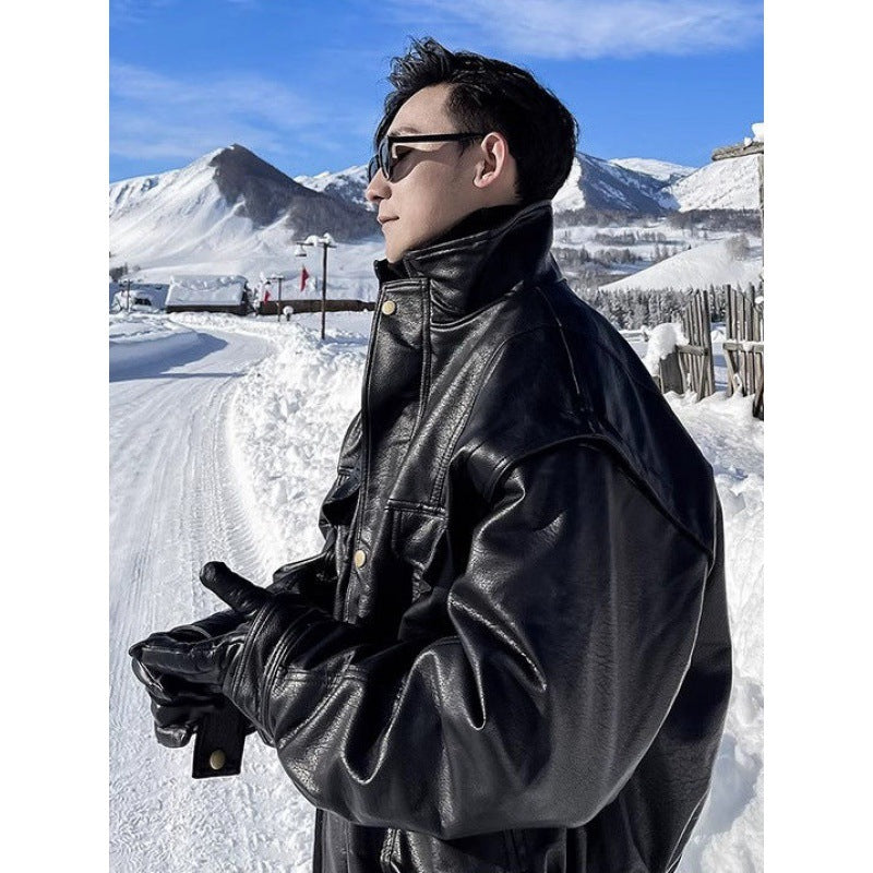Veste en cuir Manteau d'automne et d'hiver Manteau homme Trendy Handsome polaire Épaisseur pilote Mo