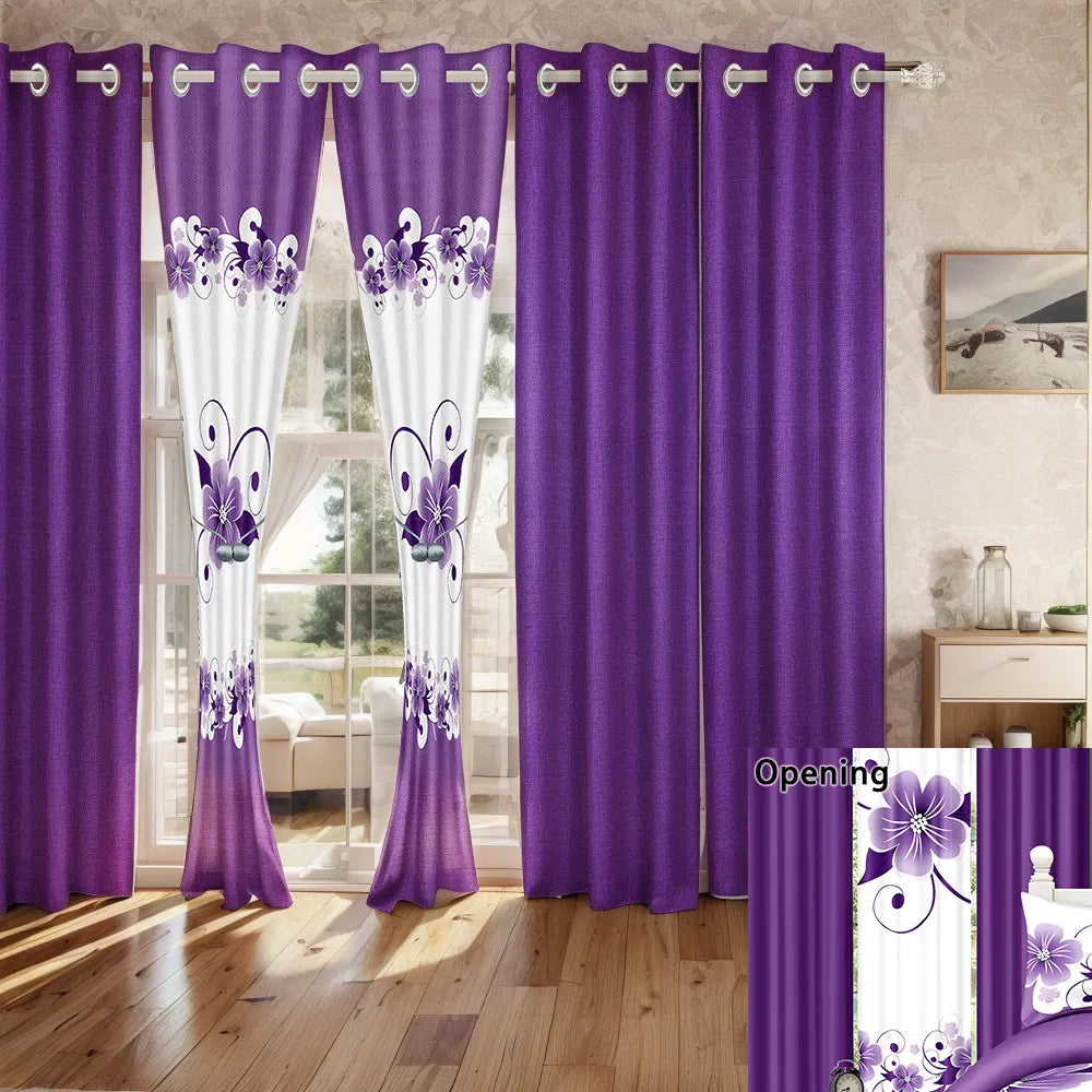 Ensemble de lit et de rideau floral pour 9 pieces (Queen/King/Cal King) - Lit en microfibre matelassé