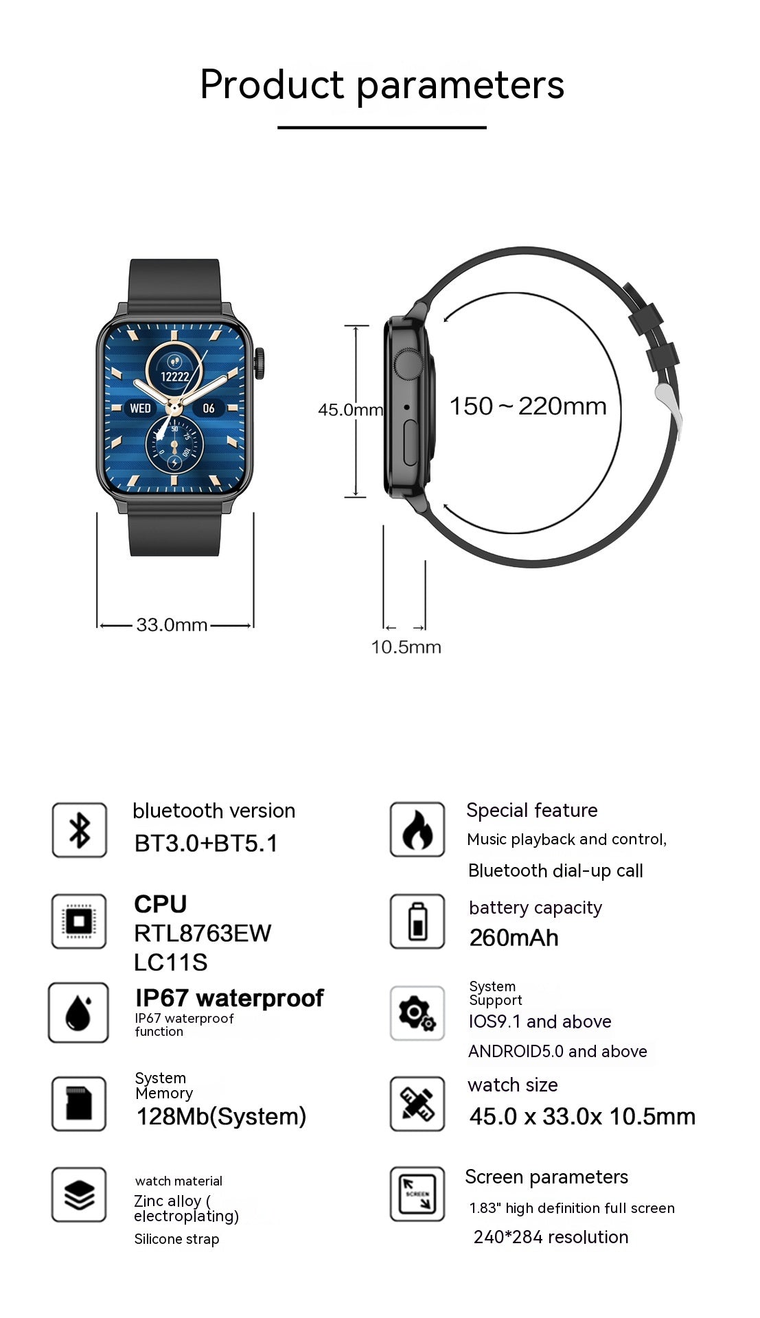 Smart Watch En temps réel Sleep Blood Pression Blood Oxygen Exercise Monitoring Watch Hommes Et