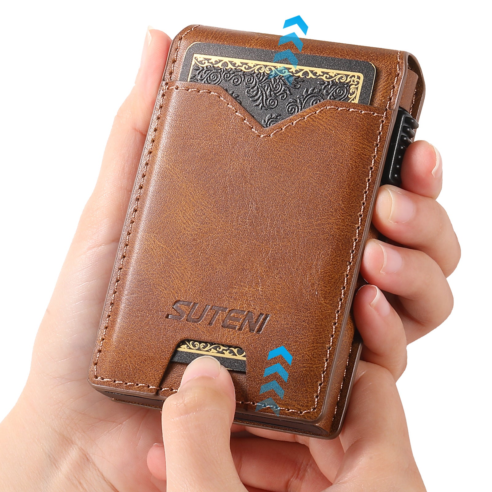Porte-cartes en cuir pour la cire d'huile de grain brillant