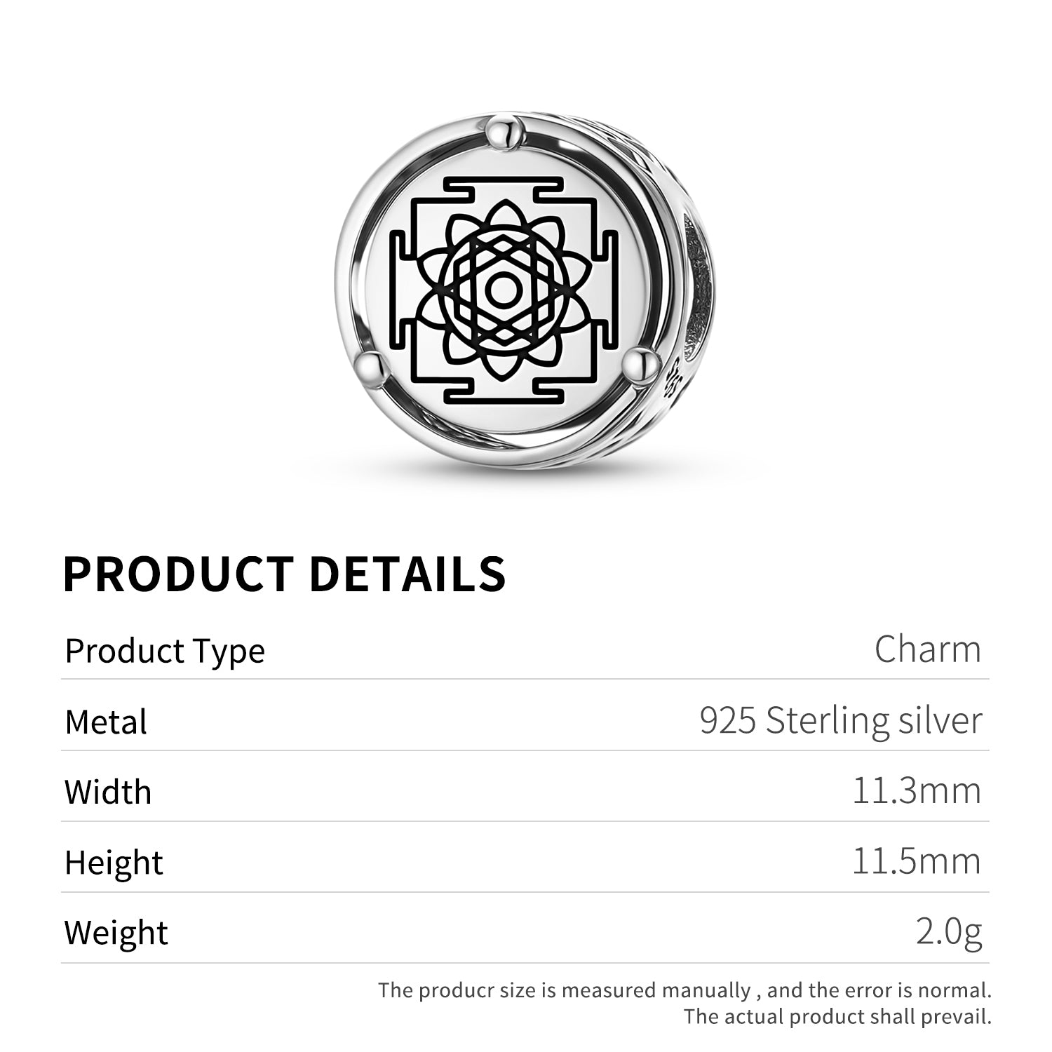 925 Argent Sterling Yantra Bouddha Yantra Charms pour bracelets et colliers Pendentifs perles J