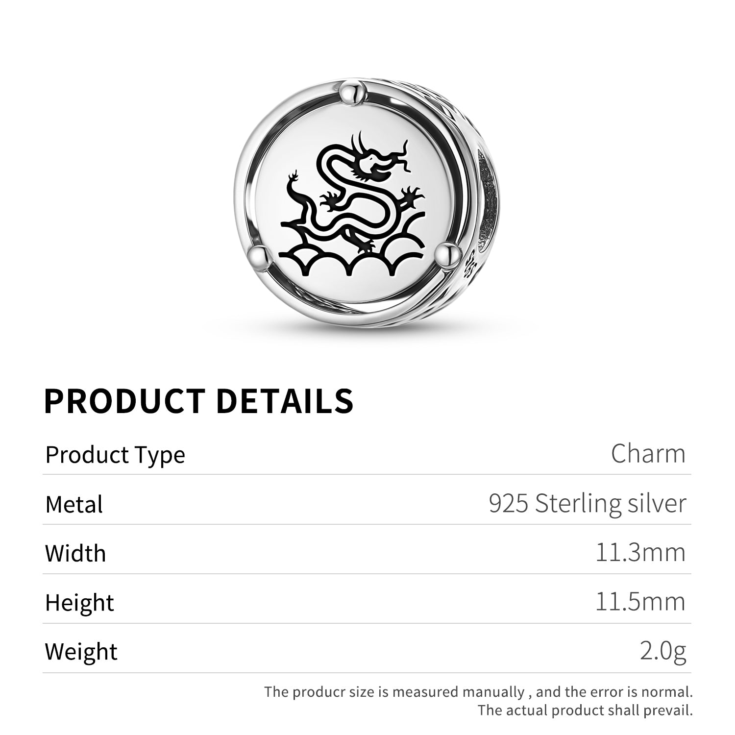 925 Argent Sterling Chinois Dilong Dragon Charms Pour Bracelets et Colliers Pendentifs Perles