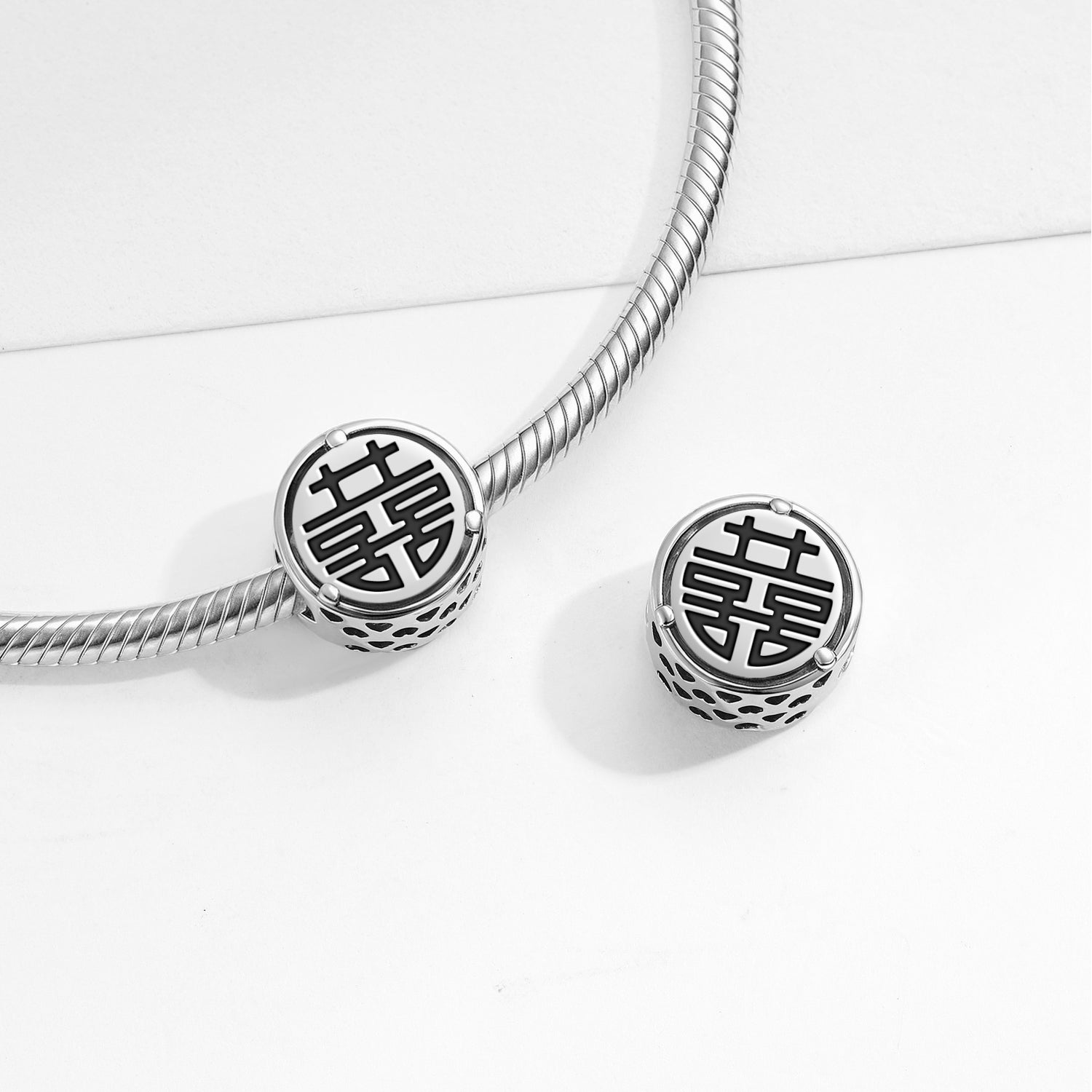 925 Argent Sterling Chinois Shuāngx - Double Happyiness Charms Pour Bracelets et Colliers P
