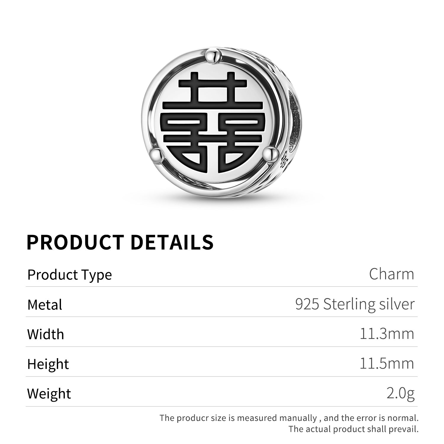 925 Argent Sterling Chinois Shuāngx - Double Happyiness Charms Pour Bracelets et Colliers P