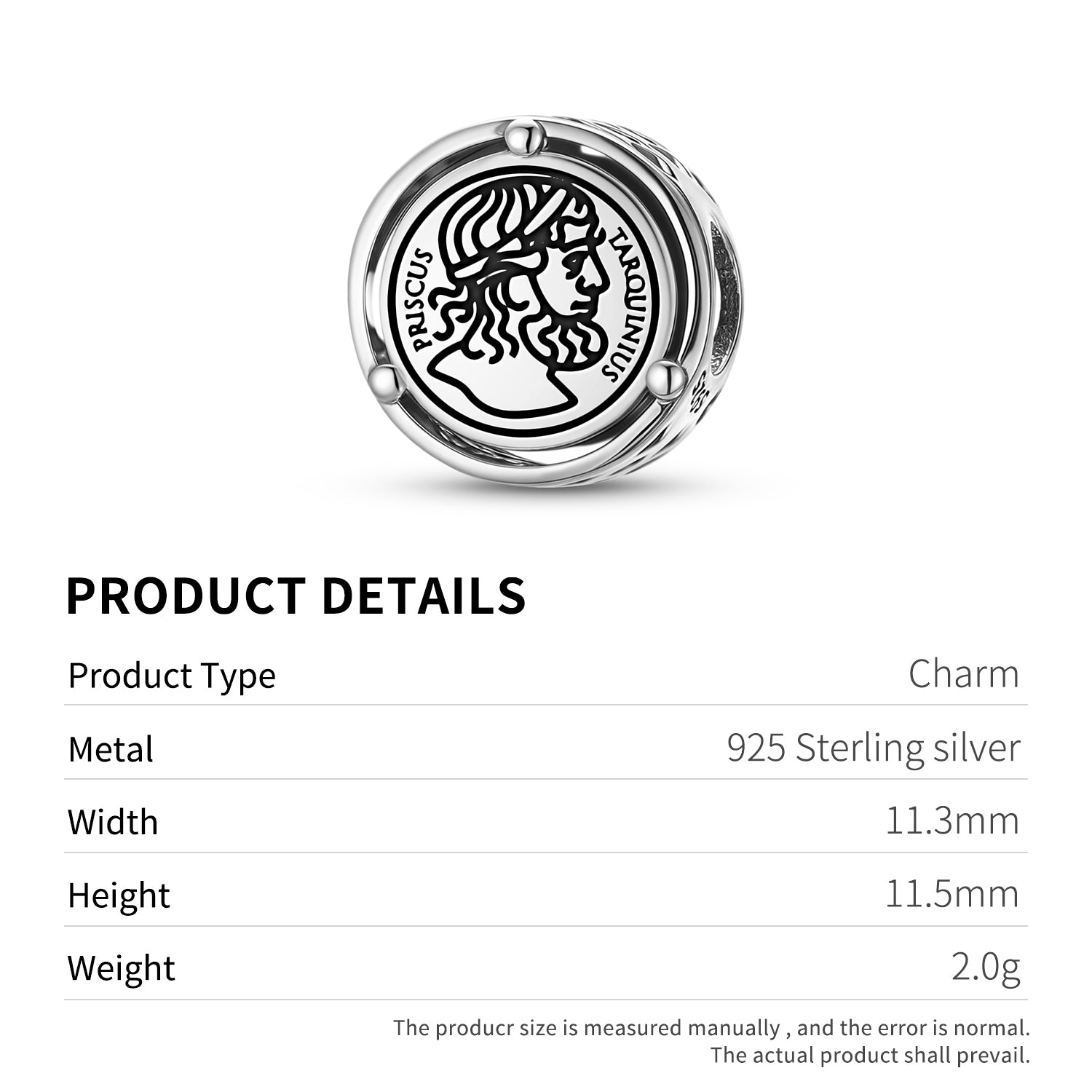 925 Argent Sterling Empire romain Tarquinius Priscus Charms pour bracelets et colliers Penda